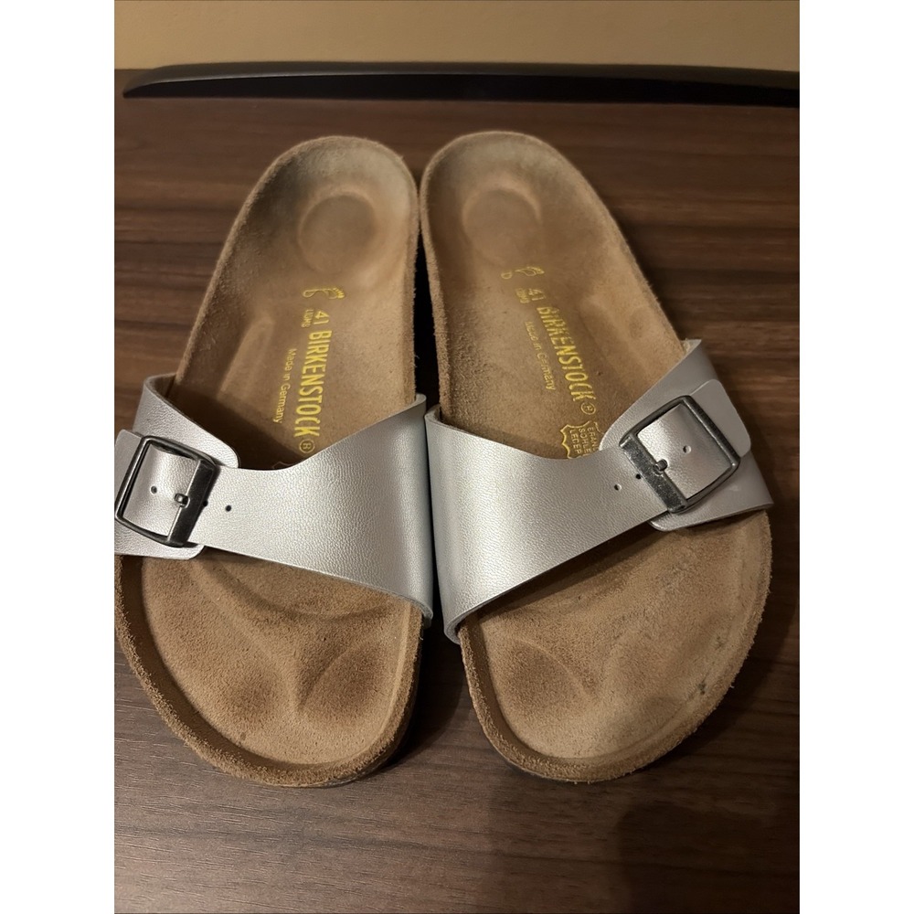 Birkenstock Madrid 41 Women's 10 Silver Slide Sandals Open Footprint Men's 8